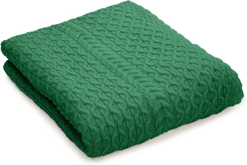 Vista 2 de SAOL Manta de cama tamaño King Irish Aran de lana merina suave, 92 x 78 pulgadas (verde)
