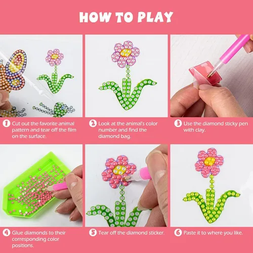 Vista 4 de PICNICFUN Kits de diamantes adhesivos para niños, 28 piezas de personajes de dibujos animados 5D hechos a mano con diamantes de imitación de mosaico