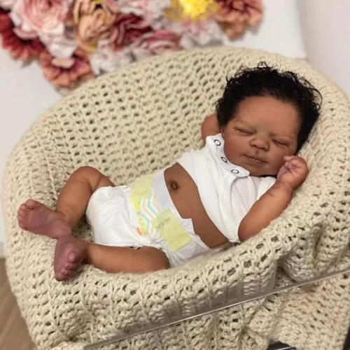 Vista 6 de Zero Pam Muñecas Reborn Negras de Bebé de Silicona Cuerpo Completo de 18 Pulgadas, Niño Anatómicamente Correcto, Muñeca de Bebé Completa