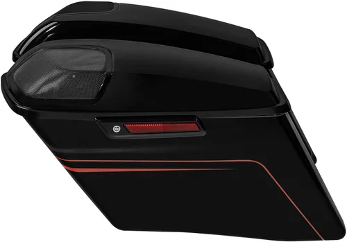 Vista 9 de XFMT Alforjas extendidas de 4 pulgadas con tapas de altavoz de 5 x 7 pulgadas para Harley Touring CVO Street Road Glide 2014-2023, negro vivo Negro