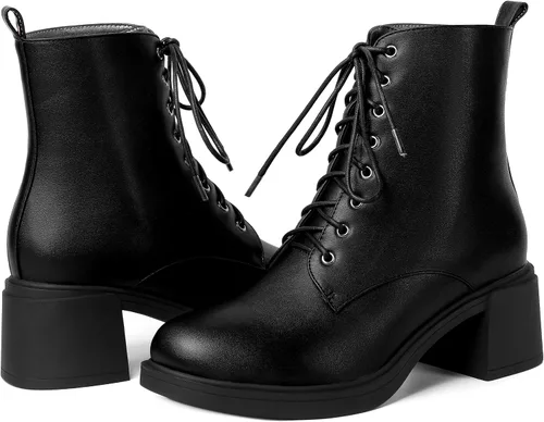 Vista 110 de ROSERWISH Botas altas de tacón bajo y grueso para mujer, con cordones, cómodas, modernas, con puntera redonda, de 2.5 pulgadas