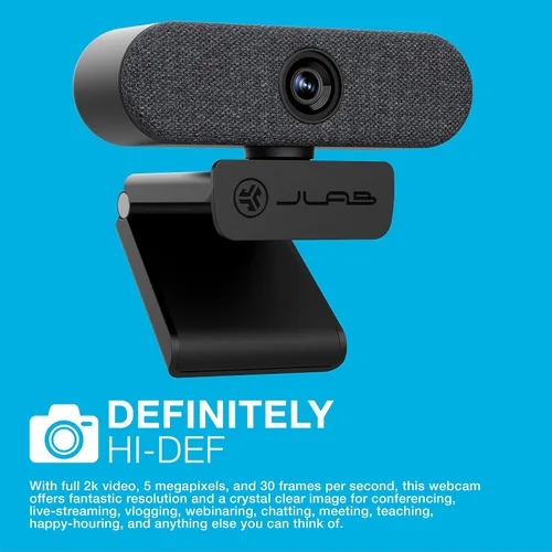 Vista 2 de JLab Epic Cam, cámara web USB 2K, enfoque automático, micrófonos duales, negro