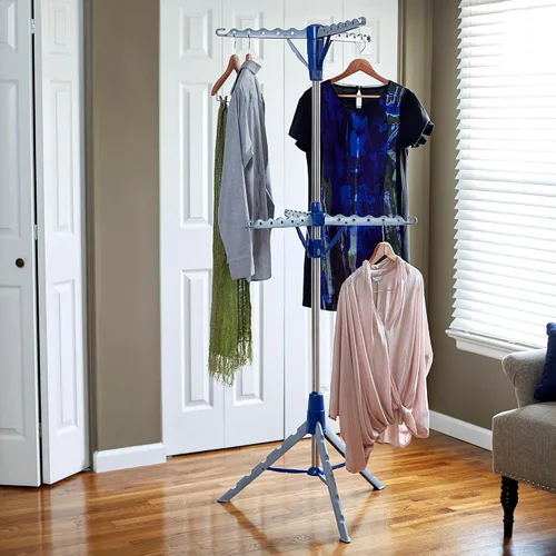 Vista 6 de Household Essentials 5012-1 Tendedero portátil de trípode y 2 niveles Secar ropa mojada o colgar ropa Color plateado y azul