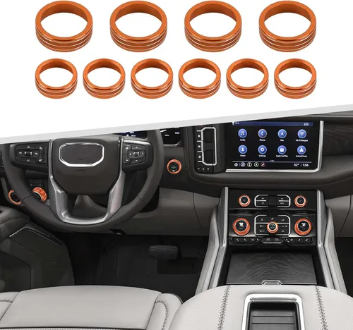 Vista 9 de Para cubierta de perilla Silverado 2019+, consola central botón de volumen de radio, anillo de moldura del aire acondicionado (AC) para Chevy