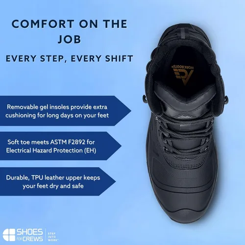 Vista 3 de Shoes for Crews ACE Fargo II - Botas de trabajo para hombre, antideslizantes e impermeables, Negro