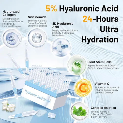 Vista 2 de Frascos de suero ultra hidratante al 5% con niacinamida, células madre de colágeno, Wake Nature Perfection Antienvejecimiento Hidratación