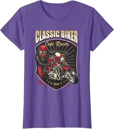 Vista 23 de Camiseta de motocicleta clásica Biker Cafe Racer para hombre, Negro, S