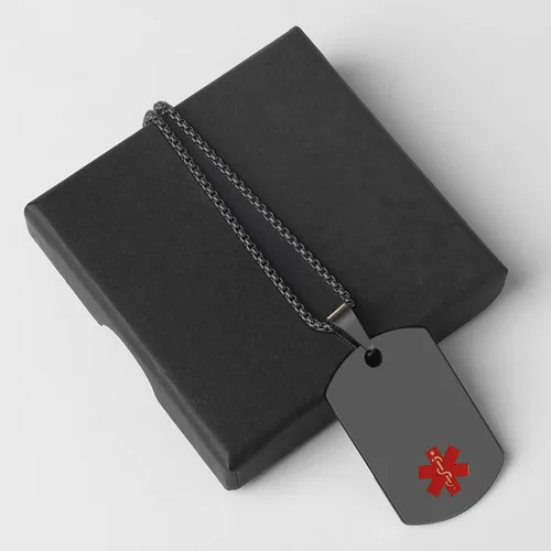 Vista 5 de Collar de alerta médica, etiqueta grabada con láser, grabado personalizado, etiqueta de identificación de acero inoxidable, colgante para hombres