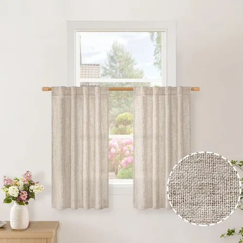 Vista 47 de BGment Cortinas cortas de lino marfil de 36 pulgadas de largo para ventanas de cocina, pequeñas cortinas texturizadas rústicas para café sobre