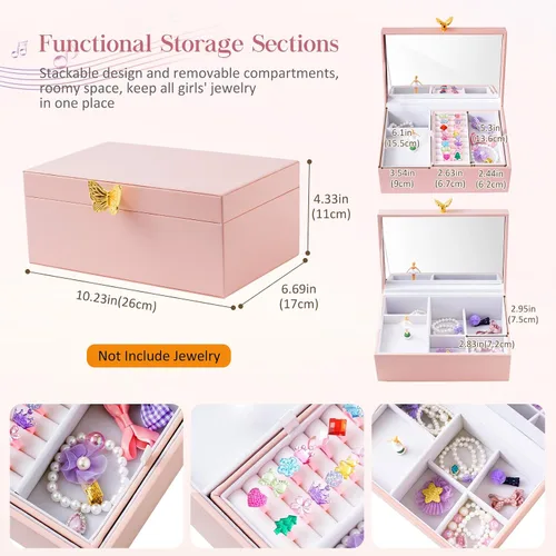 Vista 5 de Joyero musical para niñas con bailarina giratoria, almacenamiento de cajas de joyería para niños, caja de música de bailarina, regalo para niña