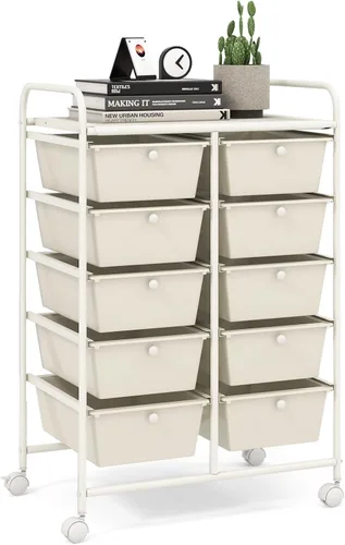 Vista 24 de LDAILY Carrito de almacenamiento con ruedas de 9 cajones, carrito rodante con cajones para aula, organizador de manualidades con ruedas con marco