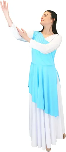 Vista 7 de Danzcue - Túnica de baile de alabanza asimétrica para mujer, (el vestido blanco no está incluido)