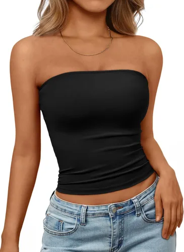 Vista 23 de Trendy Queen Top corto bandeau sin tirantes para mujer Blanco