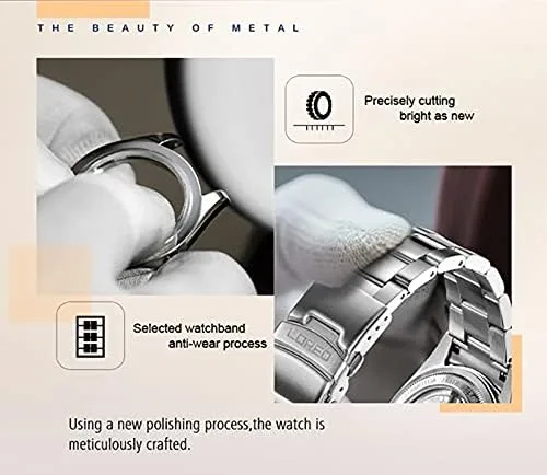 Vista 4 de LOREO Reloj automático para hombre, de acero inoxidable plateado, bisel de cerámica, fecha militar, buceo, impermeable, para hombre