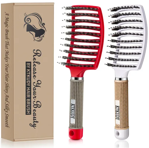Vista 12 de Cepillo Desenredante con Cerdas de Jabalí Juego KTKUDY Cepillo para Cabello Curvado y Ventilado Cepillo Desenredante para Mujeres Hombres Niños