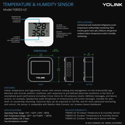 Vista 8 de Sensor de temperatura inalámbrico inteligente y sensor de humedad de amplio rango (-22 a 158 grados) para monitoreo de refrigerador, monitoreo