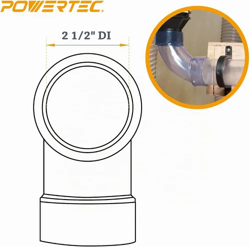 Vista 3 de POWERTEC 70304 Red de accesorios para recolección de polvo de 2-1/2" con reductor, puertas de chorro, tuberías, conector de codo de 90 grados