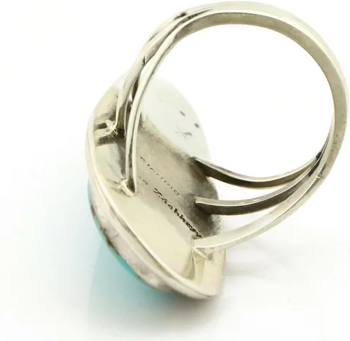 Vista 6 de Anillo Navajo de plata .925 Kingman turquesa firmado Doug Zachary C.1980's, Plata de ley 925, plata 925, piedra preciosa, metal, turquesa