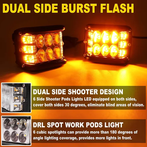 Vista 2 de Luces LED de 4 pulgadas con disparador lateral, luces estroboscópicas de doble color DRL e interruptor para camión, SUV, todoterreno, ATV, UTV 4x4