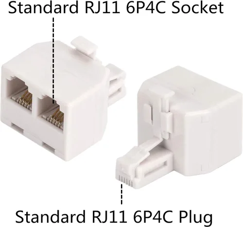 Vista 3 de Divisores de teléfono, adaptador de enchufe de pared dúplex RJ11 6P4C, divisor de línea de teléfono, enchufe de pared 1 a 2, adaptador convertidor