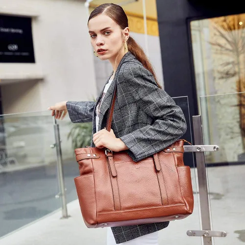 Vista 8 de Bolsas para ordenador portátil para mujer de cuero genuino maletín grande bolso de hombro para señoras bolsos de trabajo 156 pulgadas cartera