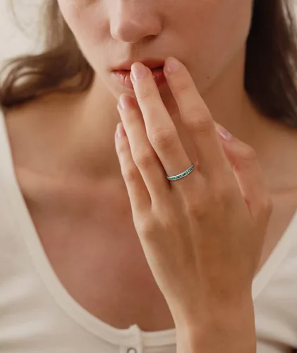 Vista 3 de YL Anillo apilable de plata de ley 925 con halo de piedras natales para mujeres