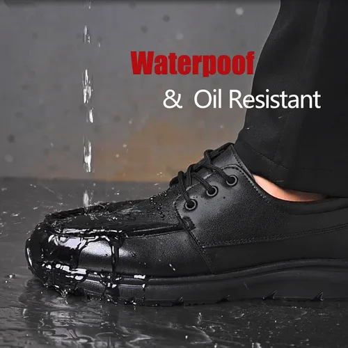 Vista 2 de Zapatos de trabajo antideslizantes para hombres y mujeres, impermeables y resistentes al aceite, ligeros y cómodos, mocasines sin cordones, tenis