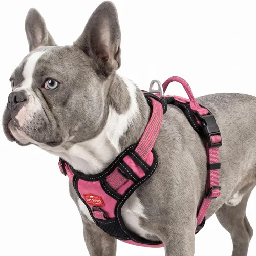 Vista 23 de Tuff Pupper Arnés para perro sin tirones, chaleco resistente para mascotas, clips para correa delantera y trasera, mango de seguridad fuerte