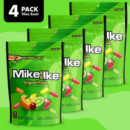 Vista 4 de Mike and Ike - Caramelos originales de frutas, paquete de 4 caramelos de cine de 10 onzas cada uno, dulces ideales para Mike e Ike para tus