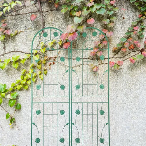 Vista 7 de Paquete de 2 enrejados de jardín de metal de 71 x 19.7 pulgadas, romántica francesa, a prueba de óxido, soporte de flores vegetales, enrejado