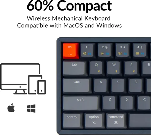 Vista 3 de Keychron K12 - Teclado mecánico con 60 de diseño Bluetooth inalámbricocon cable intercambiable en caliente con interruptor óptico marrón teclado