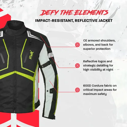 Vista 3 de HWK Chaqueta de motocicleta para hombres y mujeres Scorpion con tela Cordura para enduro, motocross, conducción de motocicleta, Verde de alta Verde