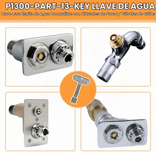 Vista 5 de P1300-PART-13-KEY Llave de boca de actualización para llave de grifo de agua ZURN para válvulas de hidrante y grifos de pared (plata)