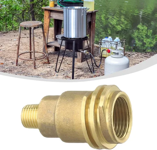Vista 2 de Adaptador de conector de gas propano de rosca macho de 1/4 de pulgada, latón macizo para QCC1, conexión de línea de gas resistente, para barbacoa al