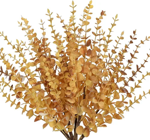 Vista 13 de GnFlus 5 tallos artificiales de eucalipto de otoño, hojas de eucalipto, ramas de hojas de otoño, decoraciones de otoño con hojas de otoño de espuma