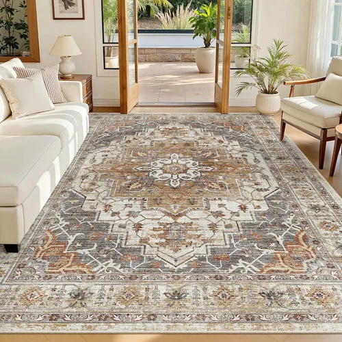 Vista 212 de Madane Alfombra lavable de 2 x 3 pies, alfombra de entrada pequeña, antideslizante, vintage, para entrada interior, alfombra de pelo bajo