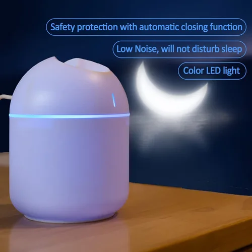 Vista 7 de Humidificador pequeño humidificador de aire de niebla fría, funcionamiento silencioso, apagado automático, mini humidificador con luz LED