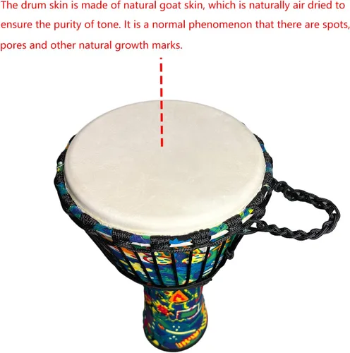 Vista 5 de Tambor Djembe Instrumentos Musicales de 10 pulgadas Tambores de mano, tambores africanos para adultos, regalos para músicos (limón)