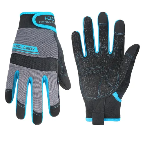 Vista 25 de HANDLANDY Guantes de trabajo de agarre para mujeres y hombres, guantes de trabajo de seguridad y utilidad para jardín, guantes de mecánicos Negro