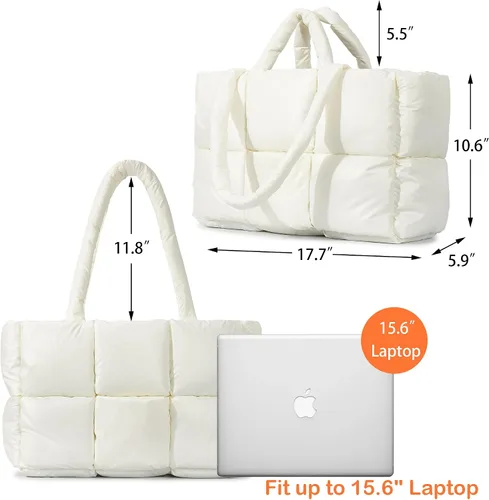 Vista 5 de Herald Bolso de mano acolchado grande para mujer, bolso de hombro acolchado de algodón ligero para el invierno