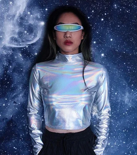 Vista 3 de SHEEN KELLY Futuristic Narrow Cyclops Mirrored Sunglasses For Men Women Cosplay Adult Rave Party Glasses Wrap