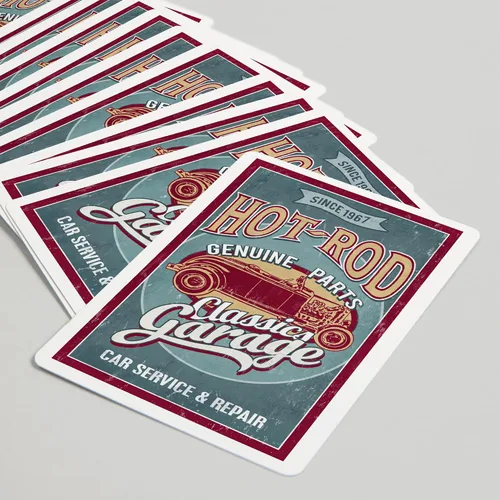 Vista 5 de Lantern Press Hot Rod Garage, coches clásicos, letrero vintage (52 cartas de juego, baraja de cartas de tamaño póquer con comodines)