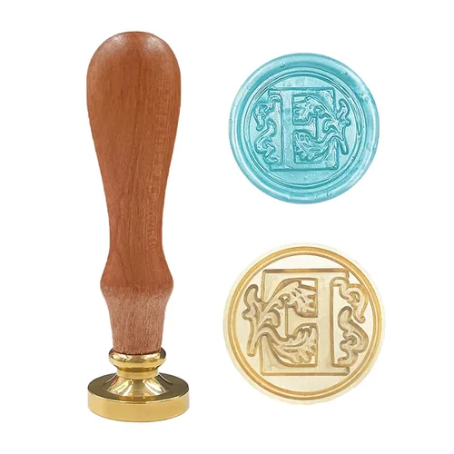 Vista 19 de Sello clásico de cera para sellar varios alfabetos, cabeza de latón, mango de madera, sellos para tarjetas, sobres, regalo (sello, letra A)