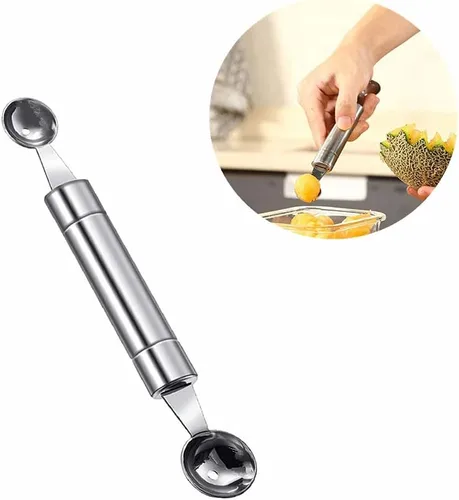 Vista 4 de Cuchara de doble cara del melón de la fruta, 2 en 1 cortador de la cucharada del acero inoxidable 7.9 in
