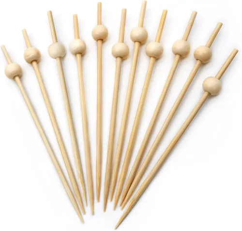 Vista 10 de BLUE TOP 200 palillos de cóctel de perlas de madera colorida para bebidas y alimentos, palillos de dientes de cóctel de 4.7 pulgadas