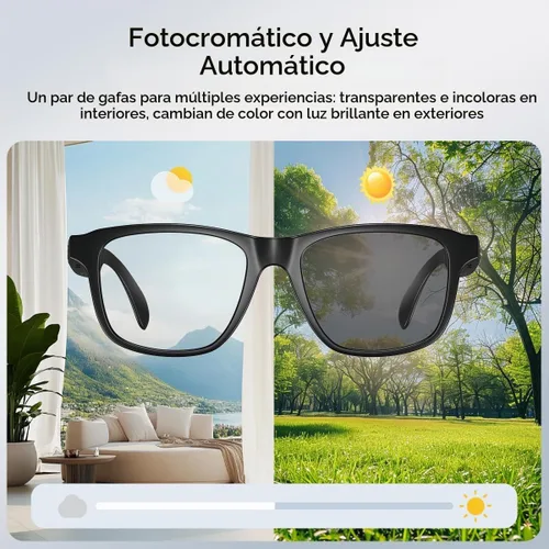 Vista 3 de Lentes inteligentes AI, lentes Bluetooth con traducción en línea de más de 140 idiomas, lentes fotocrómicas, micrófono y altavoces integrados, lente