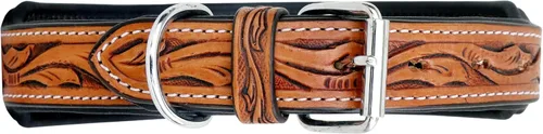 Vista 4 de Collar de cuero para perro estilo occidental, resistente, manual, ajustable, acolchado, suave para cachorros y perros grandes, 10AB114-XS