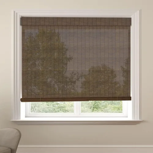Vista 16 de Persianas romanas de madera personalizadas, persianas opacas con forro de bambú, color marrón Forro marrón-beige - Blackout