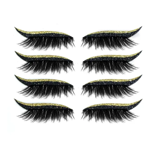 Vista 10 de Pestañas postizas, pestañas postizas de visón, 4 pares/juego de calcomanías delineadoras de ojos, reutilizables, coloridas, belleza, moda, línea