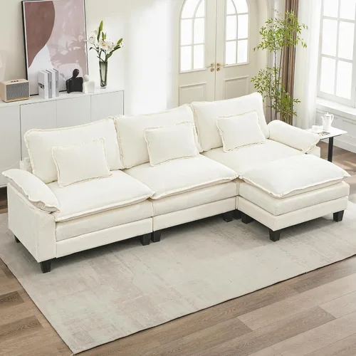 Vista 13 de URRED - Sofá seccional modular tipo nube, cómodo sofá cama de chenilla moderna con asientos profundos y otomán/almohadas para sala de estar